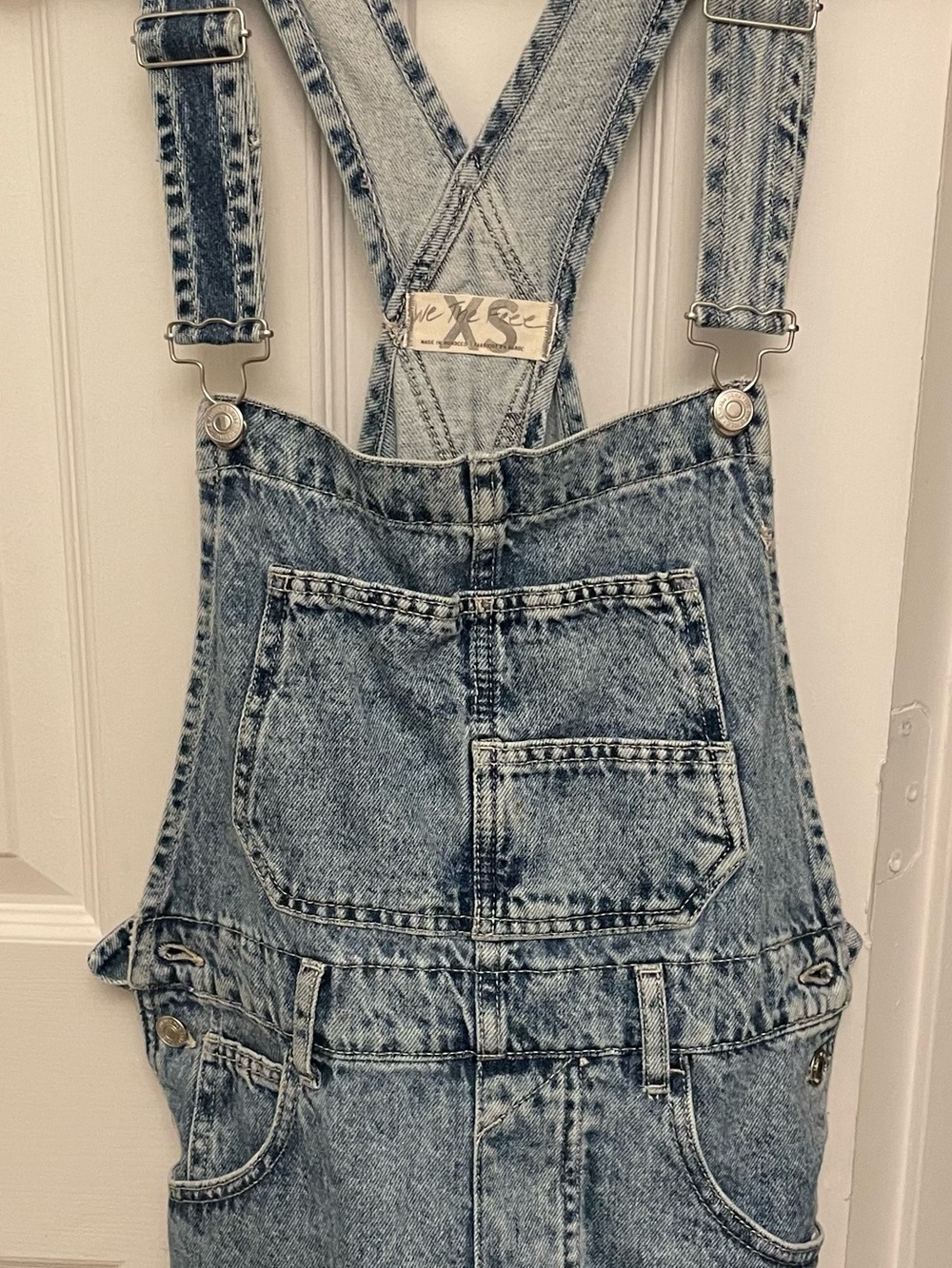 Free People Acid Wash Denim Overalls in Light Blue